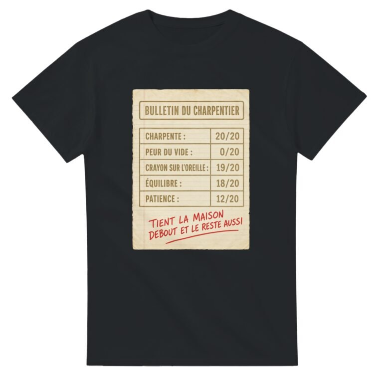 T shirt Bulletin du Charpentier Charpente Peur du Vide Crayon sur l'Oreille Équilibre