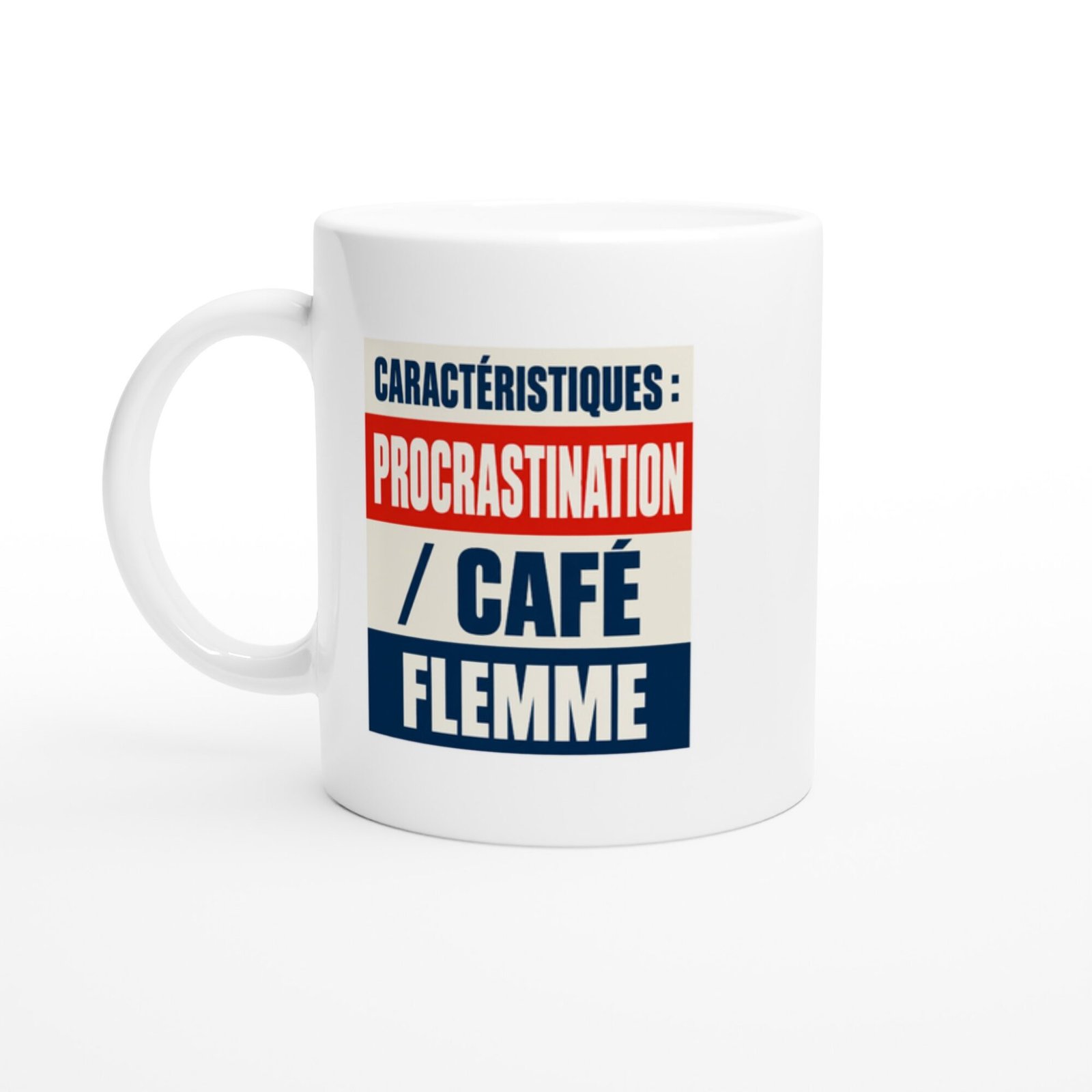 Mug Caractéristiques Procrastination Café Flemme Bleu Marine et Orange