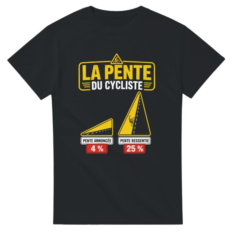 T shirt La Pente du Cycliste Pente Annoncée 4 pour cent Pente Ressentie 25 pour cent