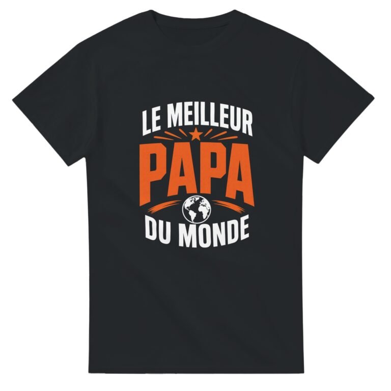 T-shirt Le meilleur papa du monde – étoile et lettrage orange et blanc