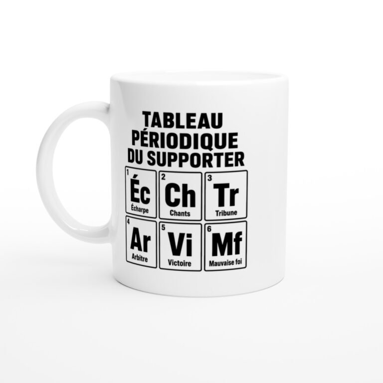 Mug Tableau Périodique du Supporter Écharpe Chants Tribune Arbitre Victoire Mauvaise Foi