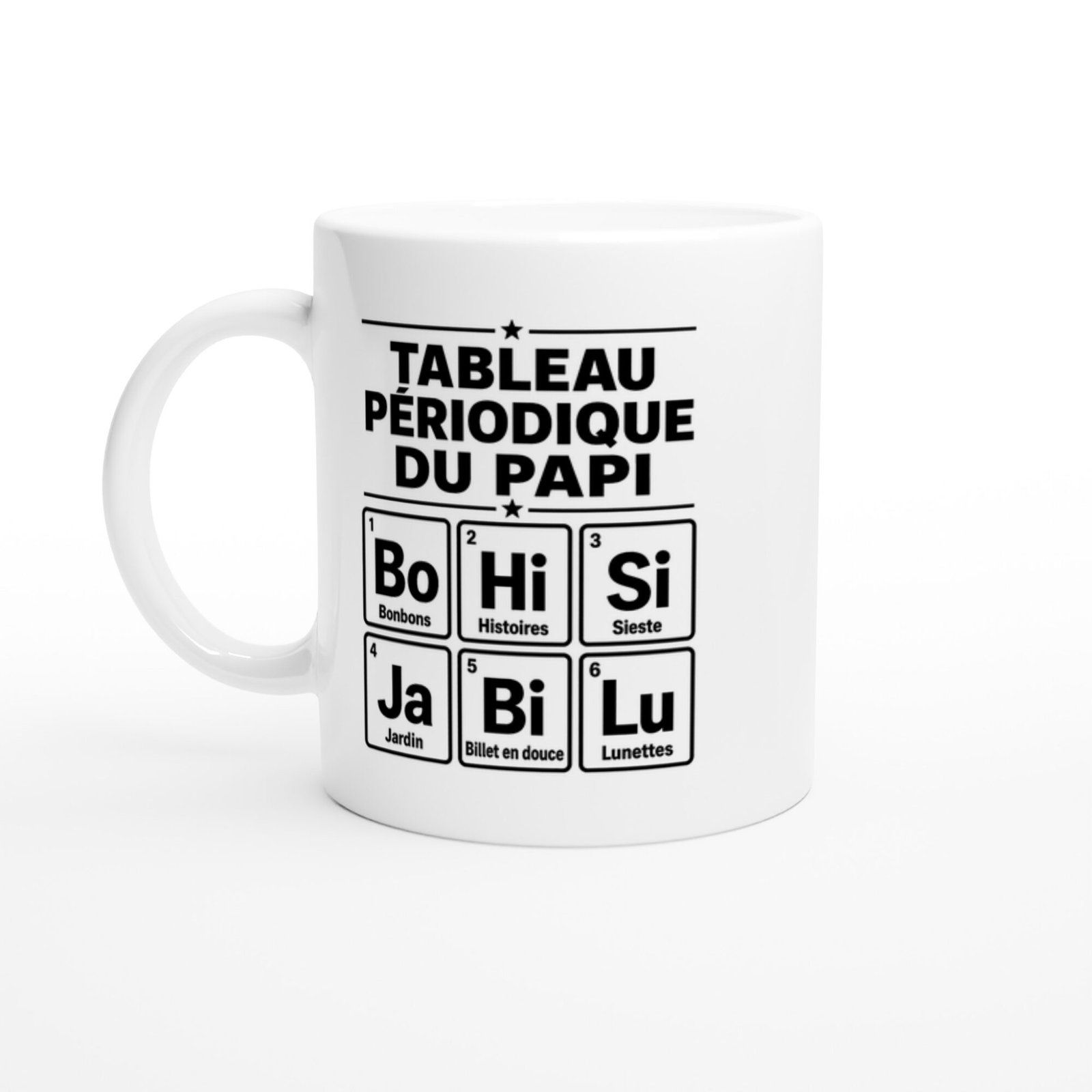 Mug Tableau Périodique du Papi Bonbons Histoires Sieste Jardin Billet en Douce Lunettes