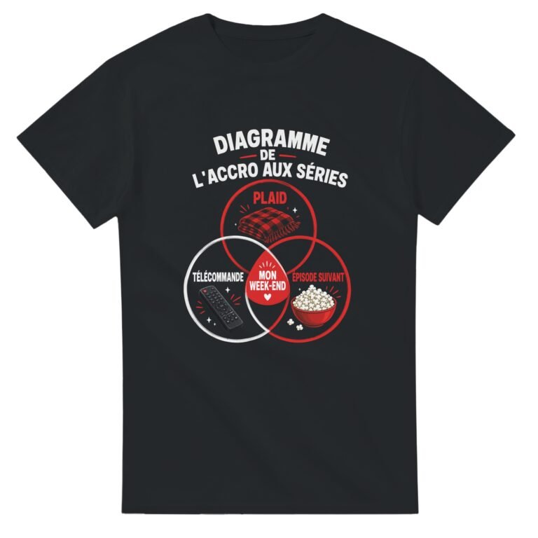 T shirt Accro aux Séries Diagramme Plaid Télécommande Épisode Suivant Mon Week-End