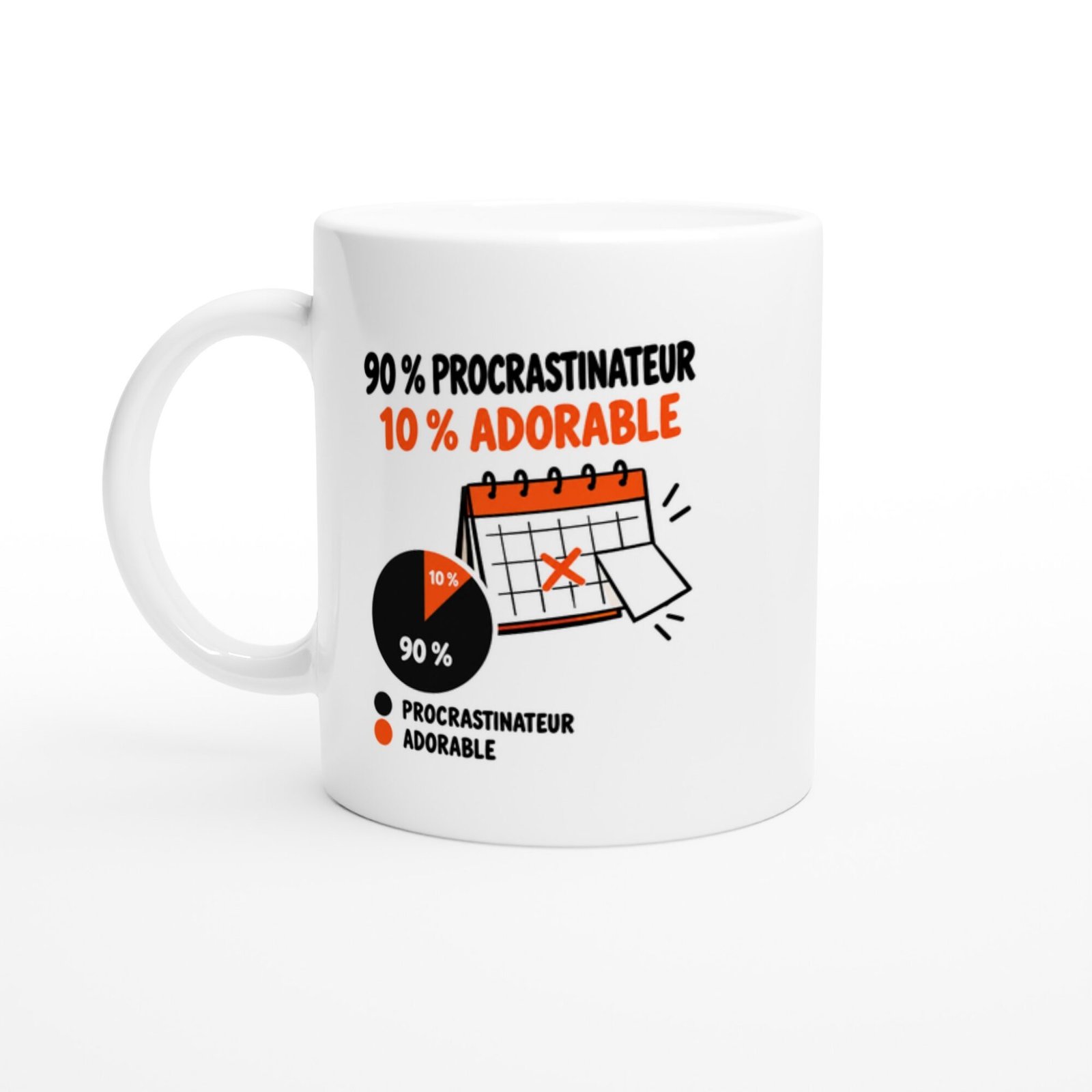 Mug 90 pour cent Procrastinateur 10 pour cent Adorable Camembert Noir