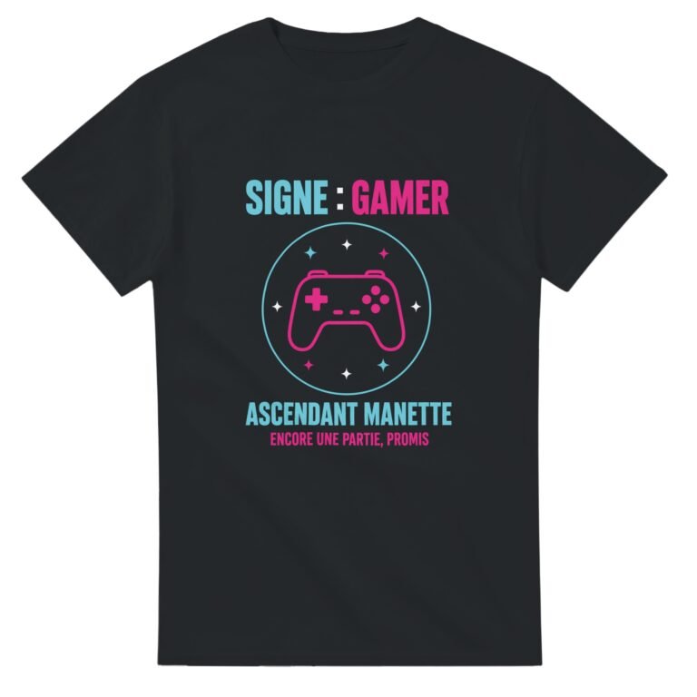 T shirt Signe Gamer Ascendant Manette Encore une Partie Promis