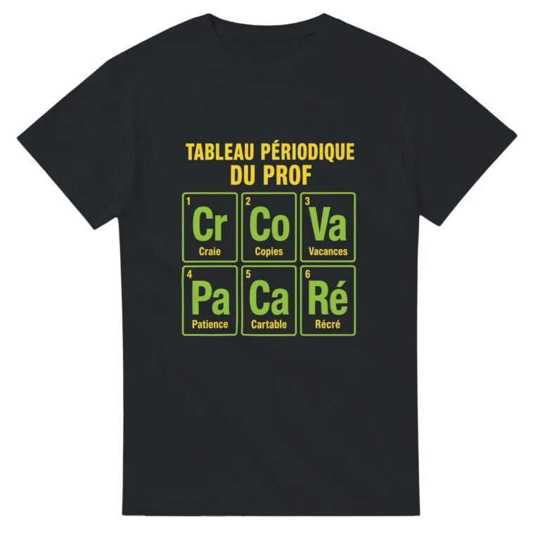 T shirt Tableau Périodique du Prof Craie Copies Vacances Patience Cartable Récré
