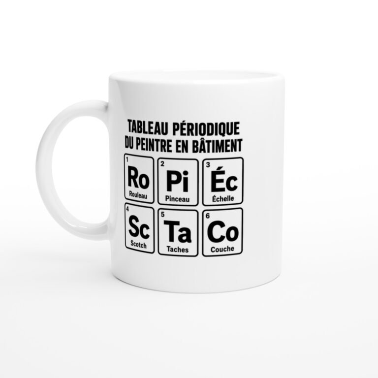 Mug Tableau Périodique du Peintre en Bâtiment Rouleau Pinceau Échelle Scotch Taches Couche