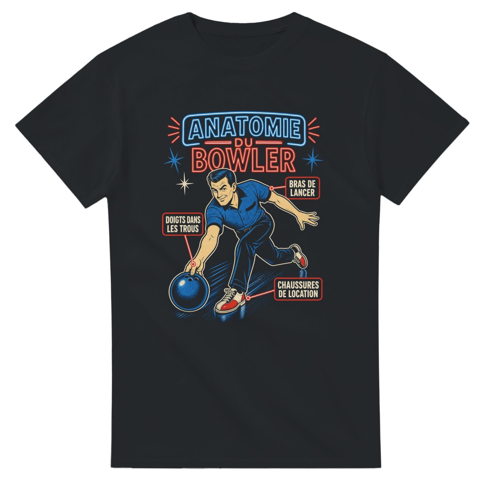 T shirt Bowling Anatomie du Bowler Bras de Lancer Doigts Dans les Trous Chaussures