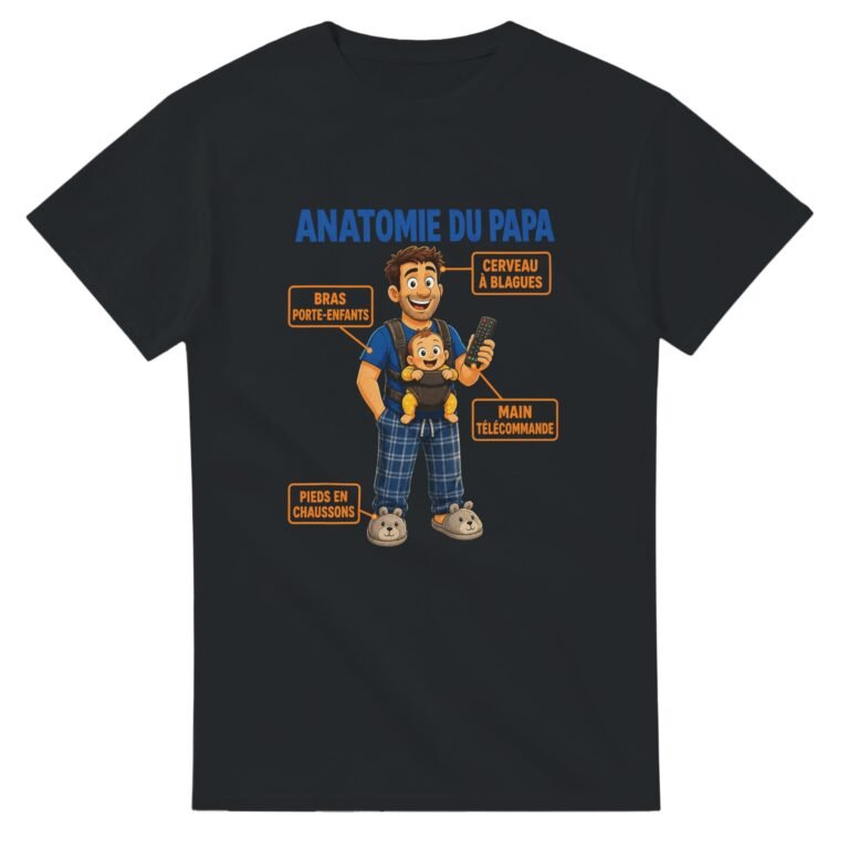 T shirt Anatomie du Papa Cerveau à Blagues Bras Porte-Enfants Main Télécommande Pieds