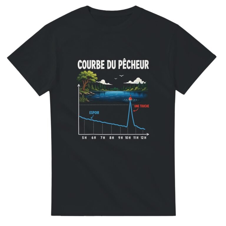 T shirt Courbe du Pêcheur Espoir une Touche 5 H 6 H 7 H 8 H 9 H 10 H 11 H 12 H