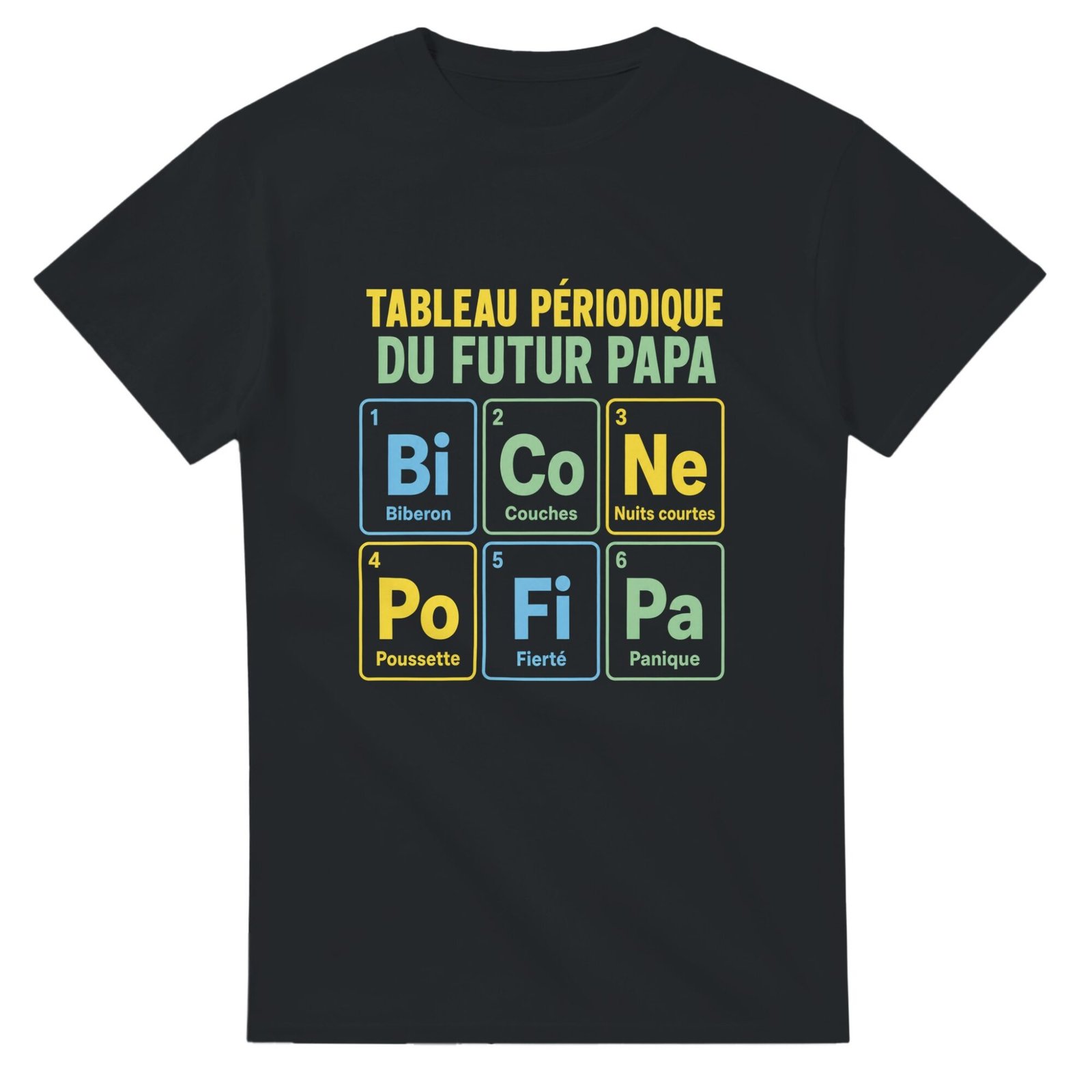 T shirt Tableau Périodique du Futur Papa Biberon Couches Nuits Courtes Poussette Fierté