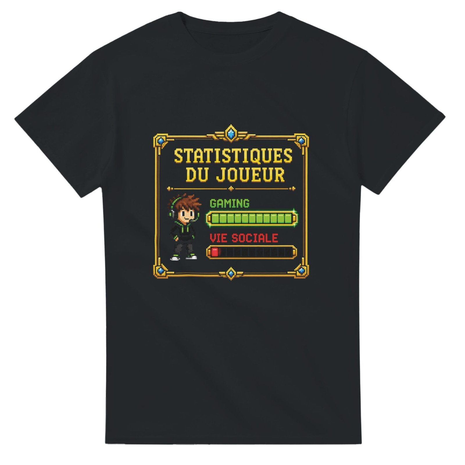 T shirt Statistiques du Joueur Gaming Vie Sociale