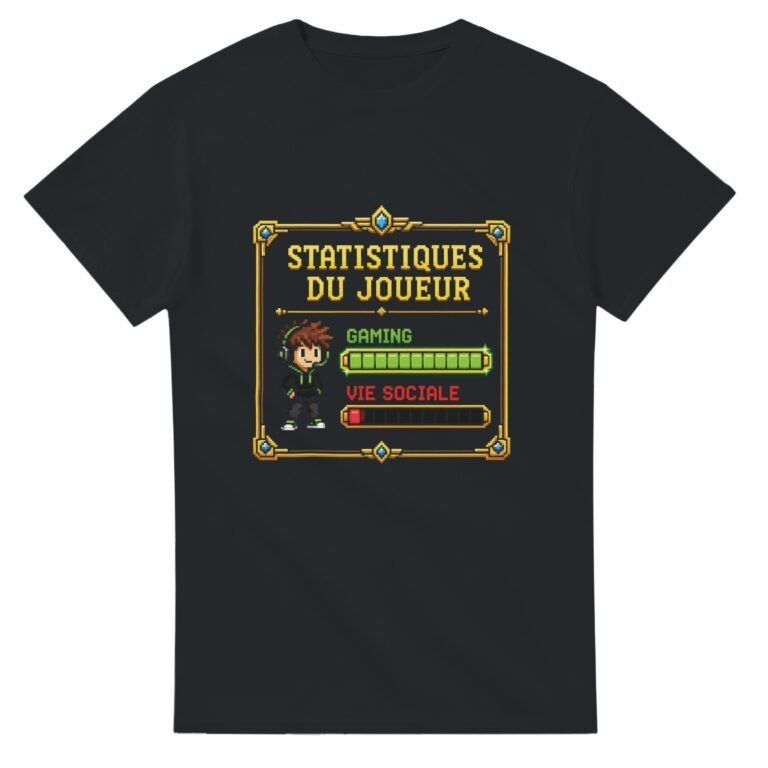 T shirt Statistiques du Joueur Gaming Vie Sociale