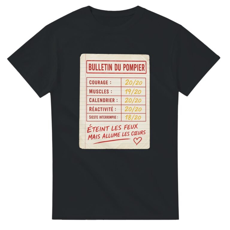 T shirt Bulletin du Pompier Courage Muscles Calendrier Réactivité Sieste Interrompue