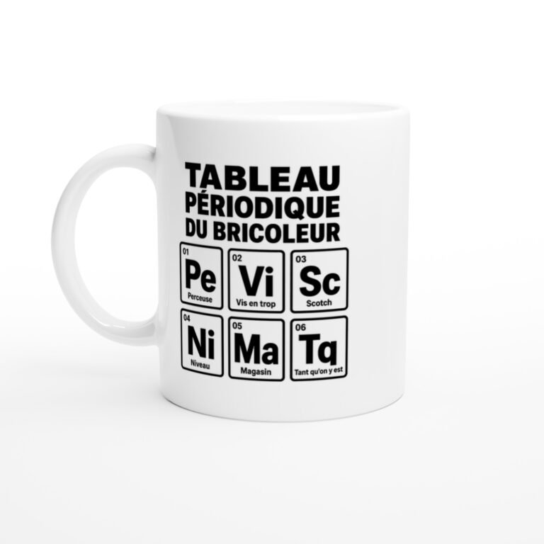 Mug Tableau Périodique du Bricoleur Perceuse Vis en Trop Scotch Niveau Magasin Tant