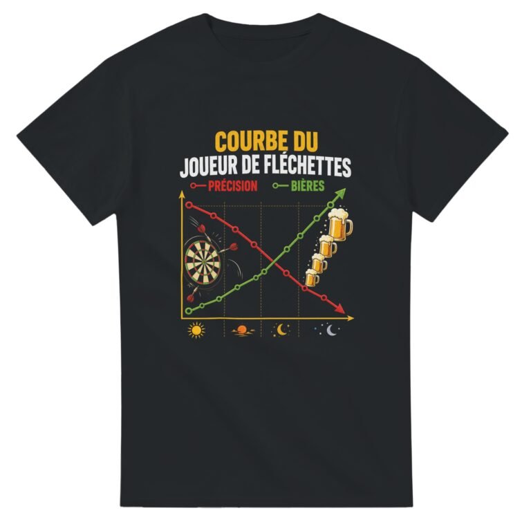T shirt Courbe du Joueur de Fléchettes Précision Bières