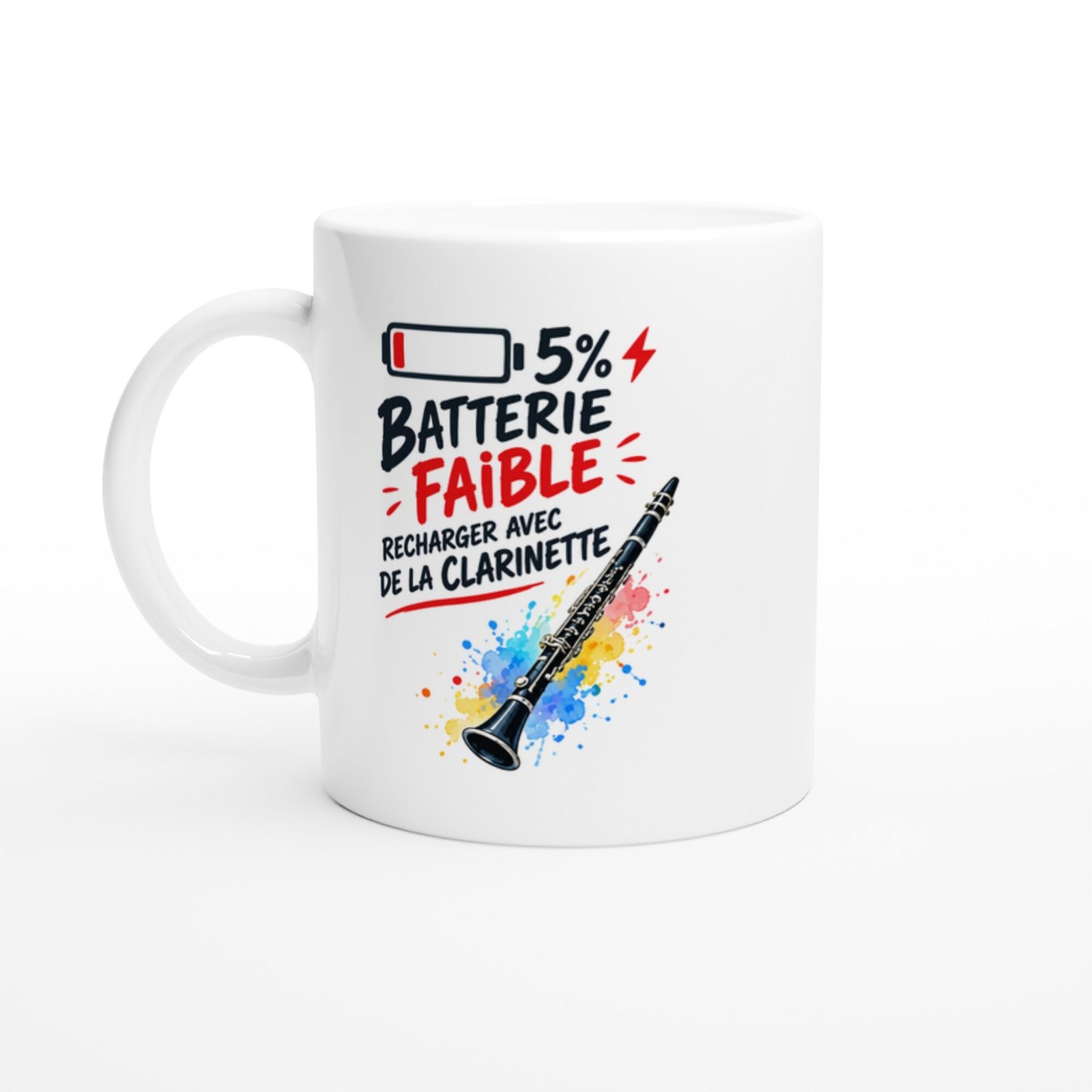 Mug Batterie Faible Recharger Avec De La Clarinette