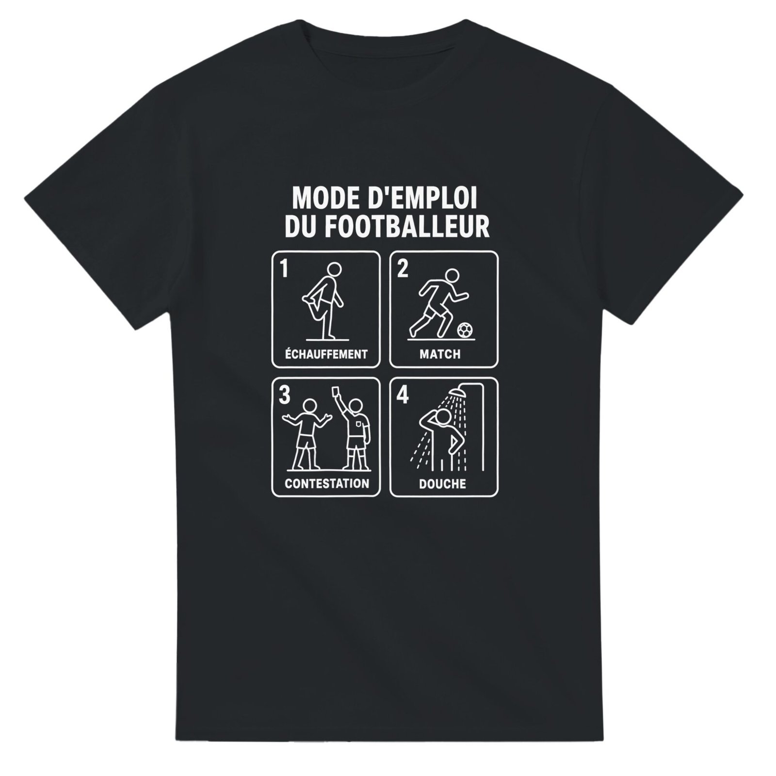 T shirt Mode d&rsquo;Emploi du Footballeur Échauffement Match Contestation Douche