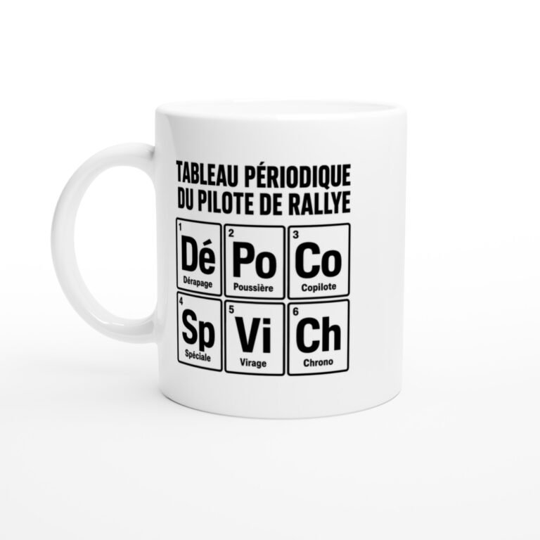 Mug Tableau Périodique du Pilote de Rallye Dérapage Poussière Copilote Spéciale Virage