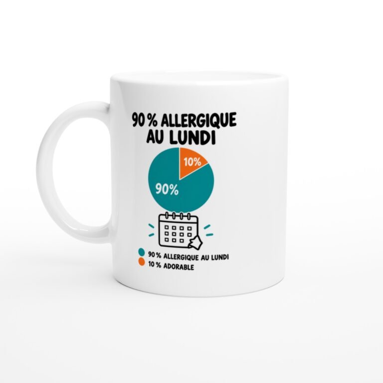 Mug 90 pour cent Allergique au Lundi 10 pour cent Adorable Camembert Turquoise