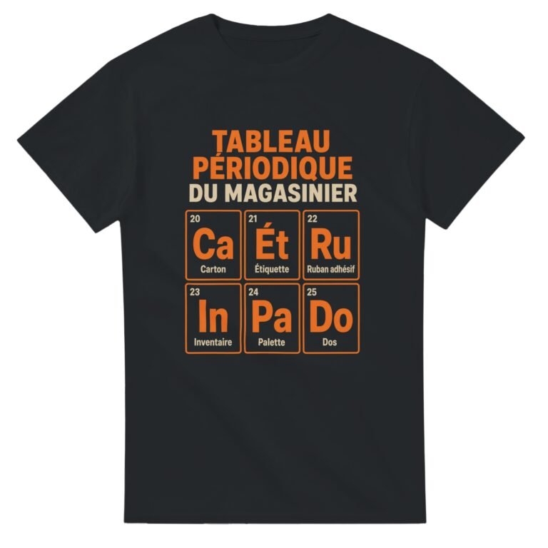 T shirt Tableau Périodique du Magasinier Carton Étiquette Ruban Adhésif Inventaire Palette