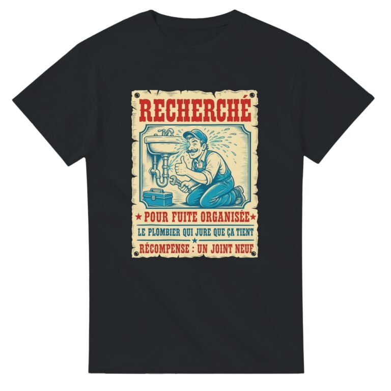 T shirt Recherché pour Fuite Organisée le Plombier Qui Jure Que Ça Tient Récompense