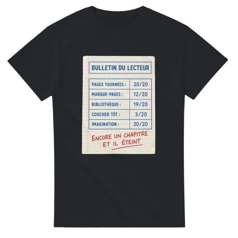 T shirt Bulletin du Lecteur Pages Tournées Marque-Pages Bibliothèque Coucher Tôt