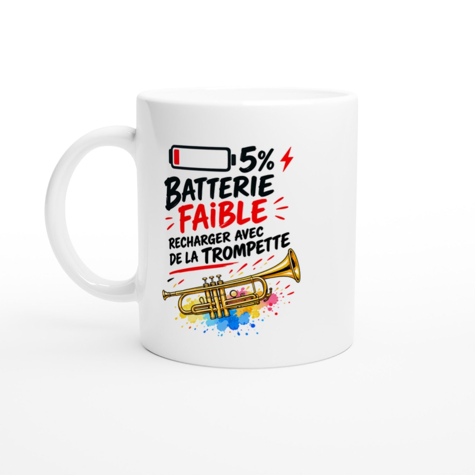 Mug Batterie Faible Recharger Avec De La Trompette