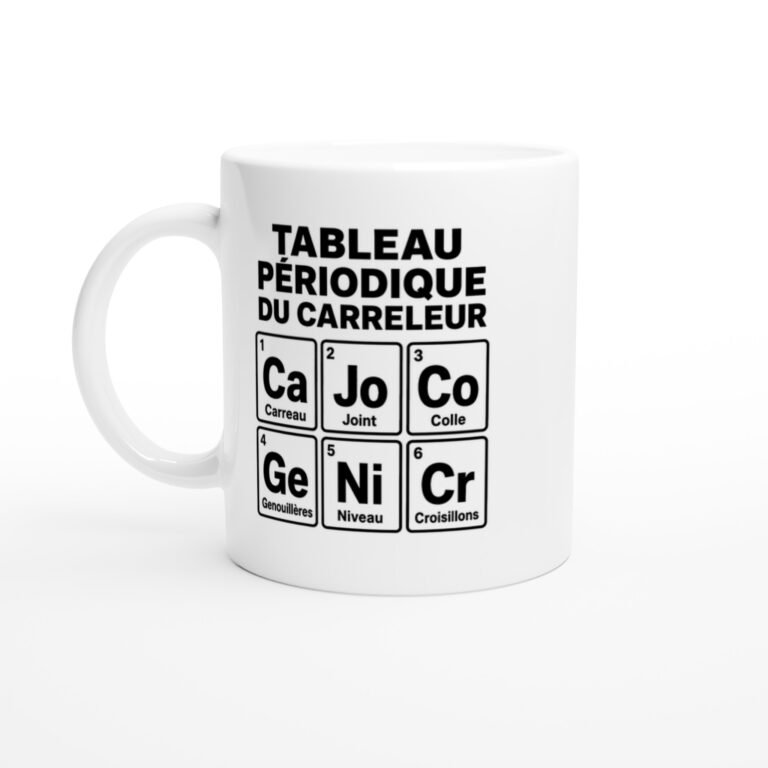 Mug Tableau Périodique du Carreleur Carreau Joint Colle Genouillères Niveau Croisillons