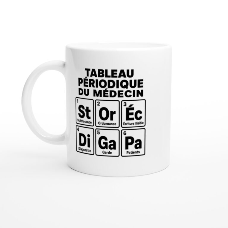 Mug Tableau Périodique du Médecin Stéthoscope Ordonnance Écriture Illisible Diagnostic