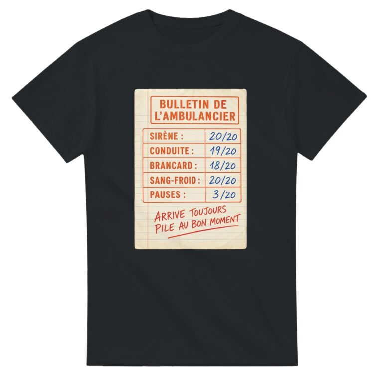 T shirt Bulletin de l'Ambulancier Sirène Conduite Brancard Sang-Froid Pauses Arrive