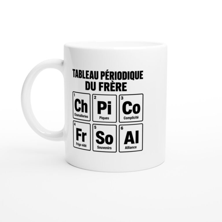 Mug Tableau Périodique du Frère Chamailleries Piques Complicité Frigo Vidé Souvenirs
