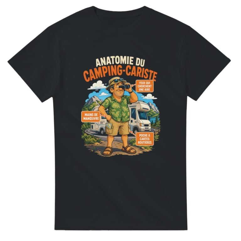 T shirt Camping-car Anatomie du Camping-Cariste Yeux Qui Cherchent une Aire Mains