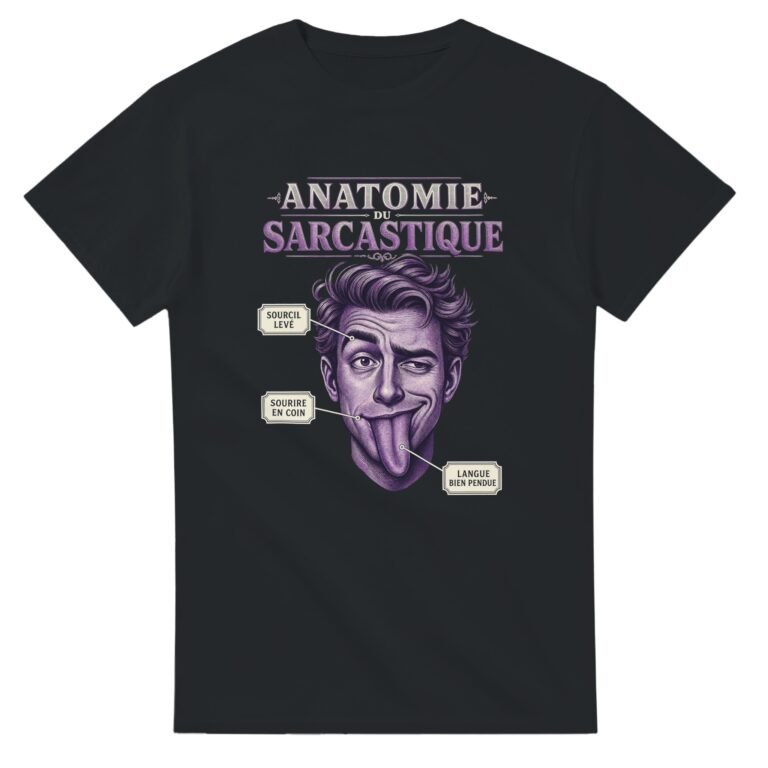 T shirt Anatomie du Sarcastique Sourcil Levé Sourire en Coin Langue Bien Pendue