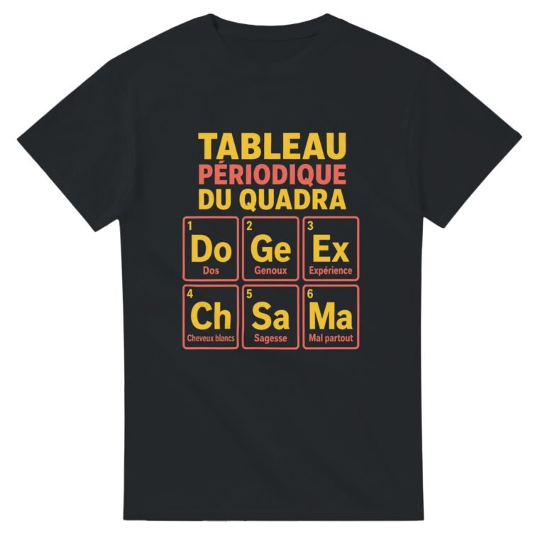 T shirt Tableau Périodique du Quadra Dos Genoux Expérience Cheveux Blancs Sagesse Mal