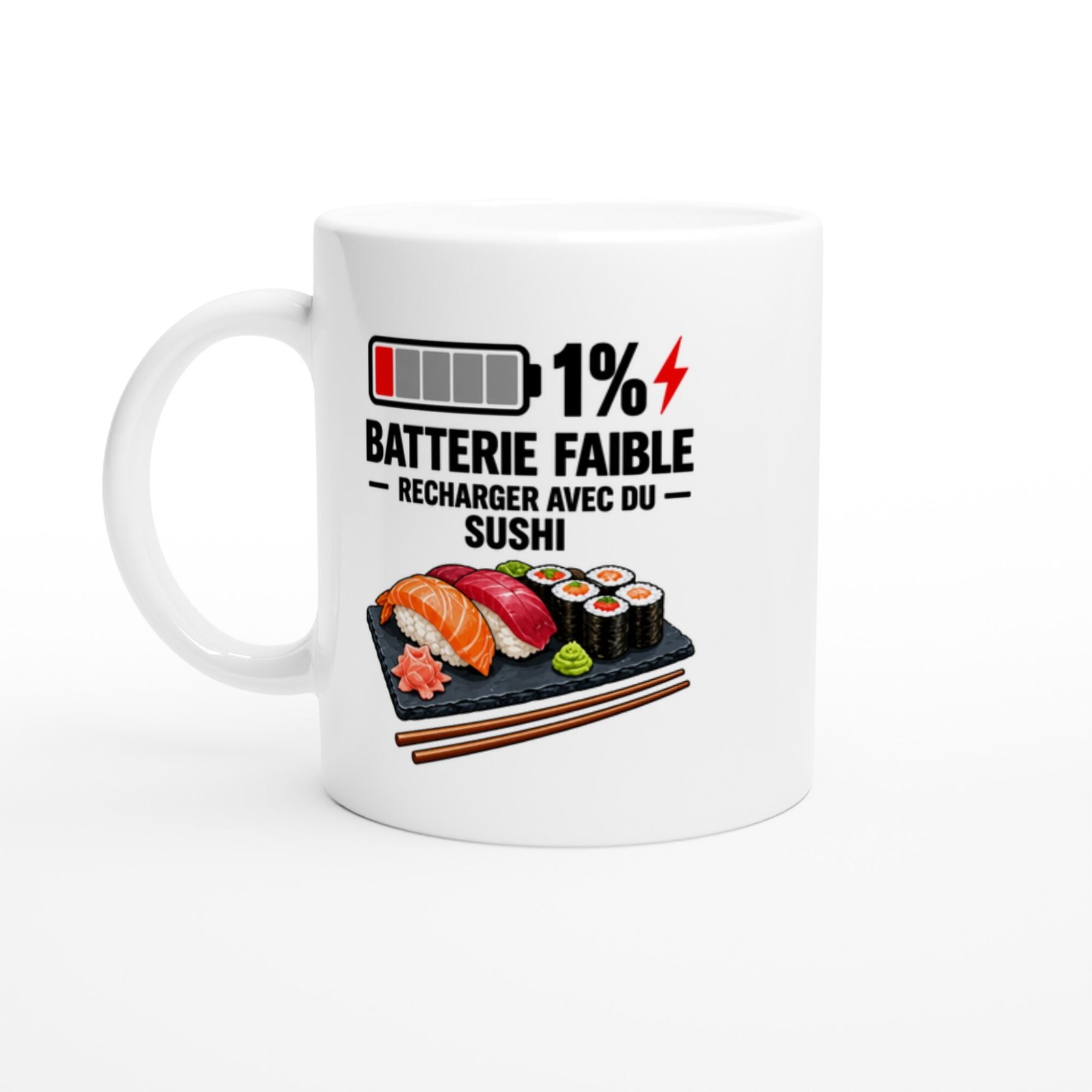 Mug Batterie Faible Recharger Avec Du Sushi