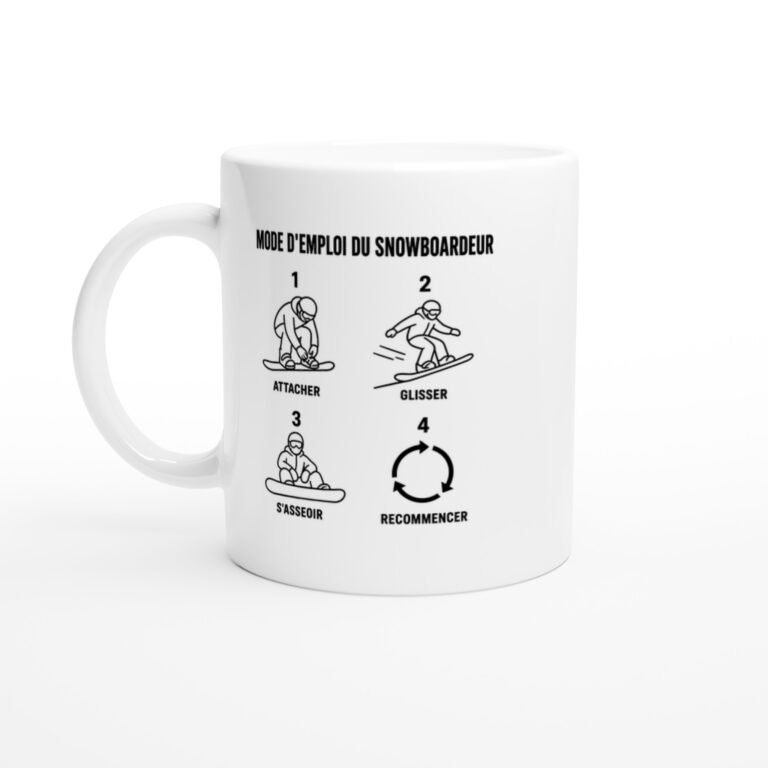 Mug Mode d'Emploi du Snowboardeur Attacher Glisser S'Asseoir Recommencer