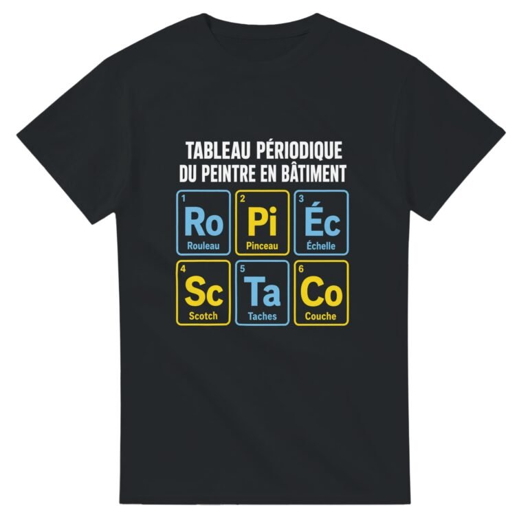 T shirt Tableau Périodique du Peintre en Bâtiment Rouleau Pinceau Échelle Scotch Taches