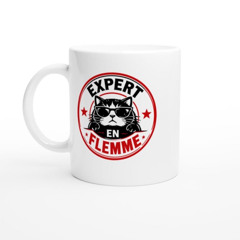 Mug Expert en Flemme - Idée Cadeau Humour Chat
