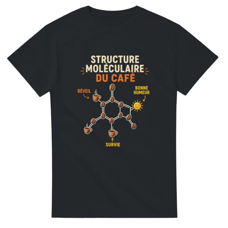 T shirt Structure Moléculaire du Café Réveil Bonne Humeur Survie