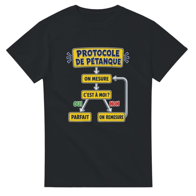 T shirt Protocole de Pétanque On Mesure C'Est à Moi Oui Non Parfait On Remesure