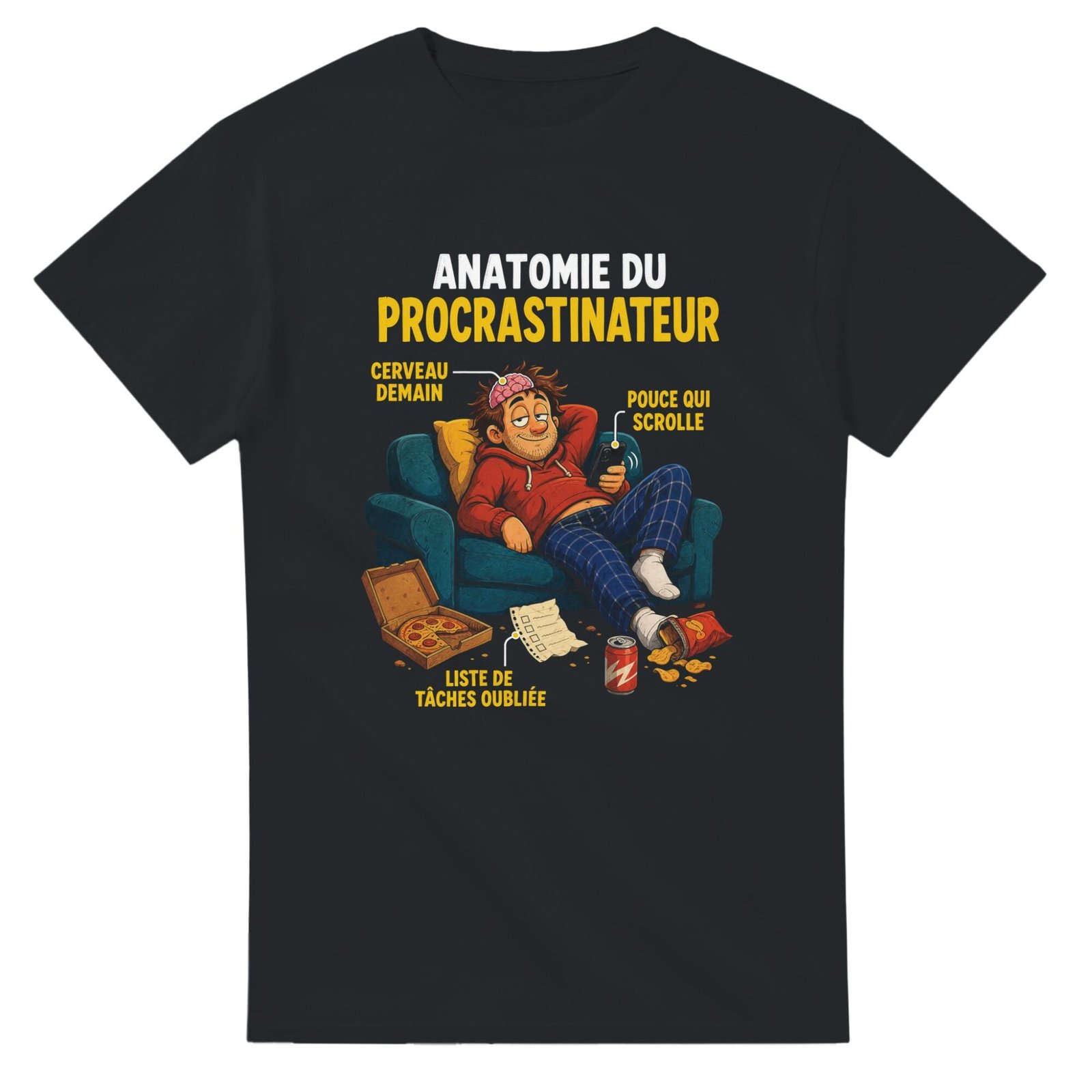 T shirt Anatomie du Procrastinateur Cerveau Demain Pouce Qui Scrolle Liste de Tâches
