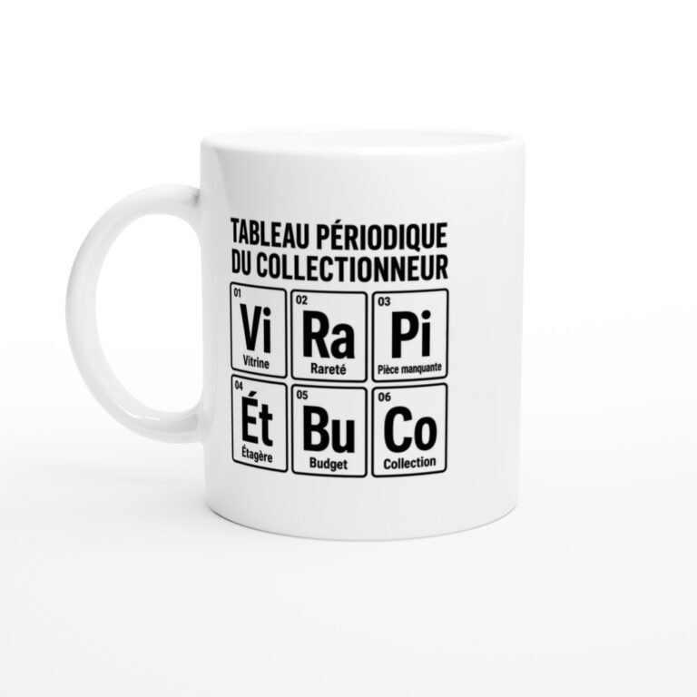 Mug Tableau Périodique du Collectionneur Vitrine Rareté Pièce Manquante Étagère Budget