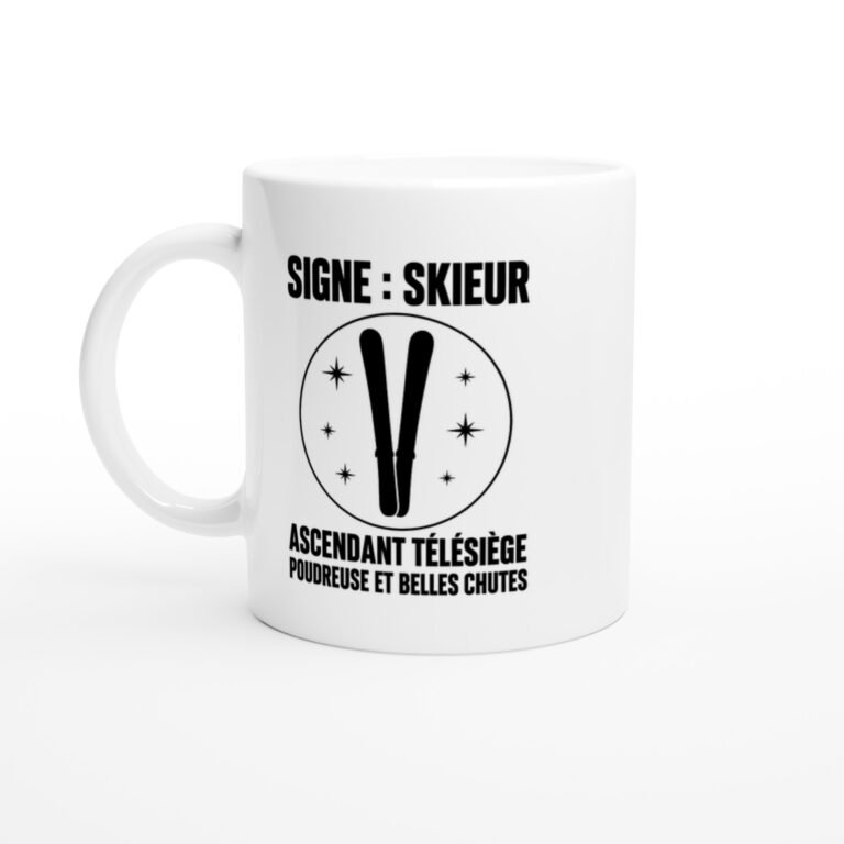 Mug Signe Skieur Ascendant Télésiège Poudreuse et Belles Chutes