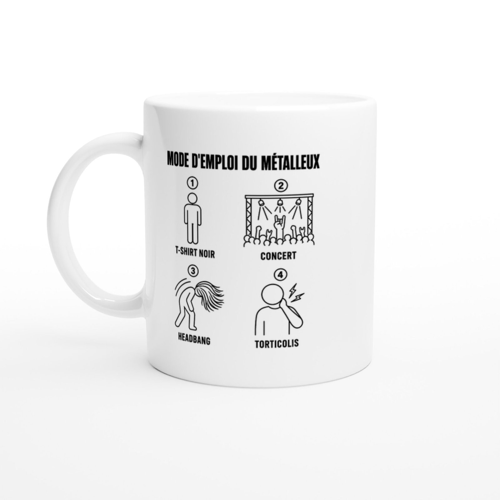 Mug Mode d'Emploi du Métalleux T Shirt Noir Concert Headbang Torticolis