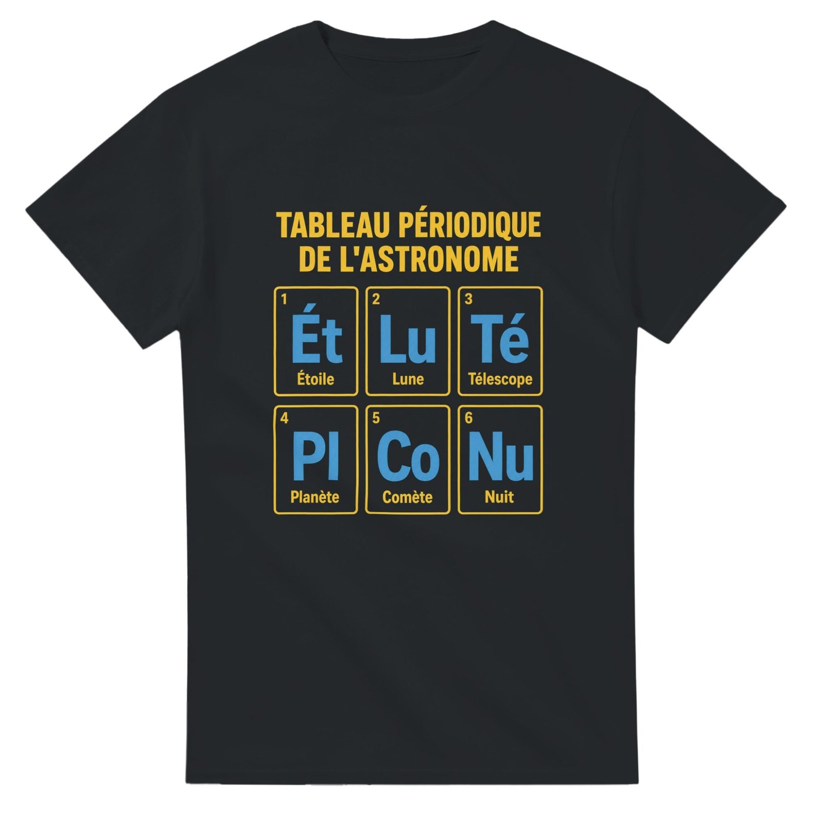 T shirt Tableau Périodique de l&rsquo;Astronome Étoile Lune Télescope Planète Comète Nuit