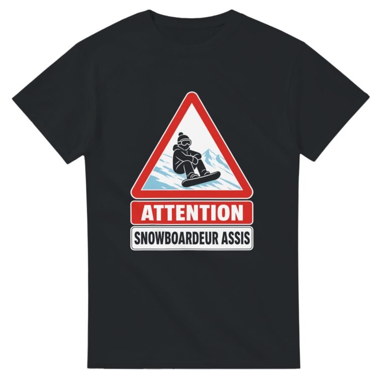 T shirt Attention Snowboardeur Assis