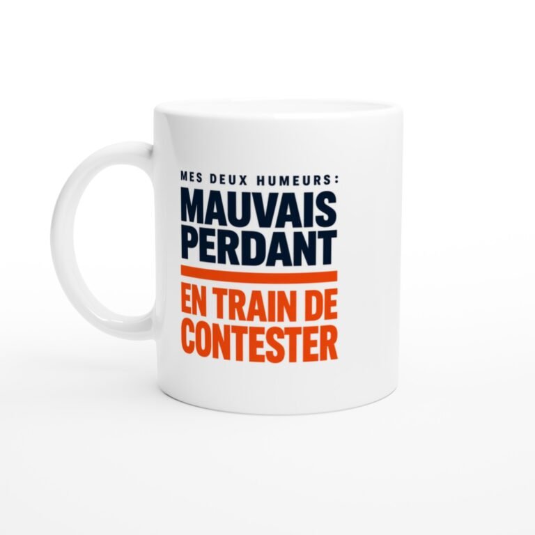 Mug Mes Deux Humeurs Mauvais Perdant en Train de Contester Bleu et Orange