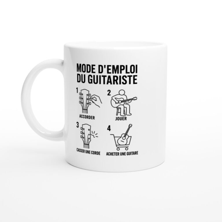 Mug Mode d'Emploi du Guitariste Accorder Jouer Casser une Corde Acheter une Guitare