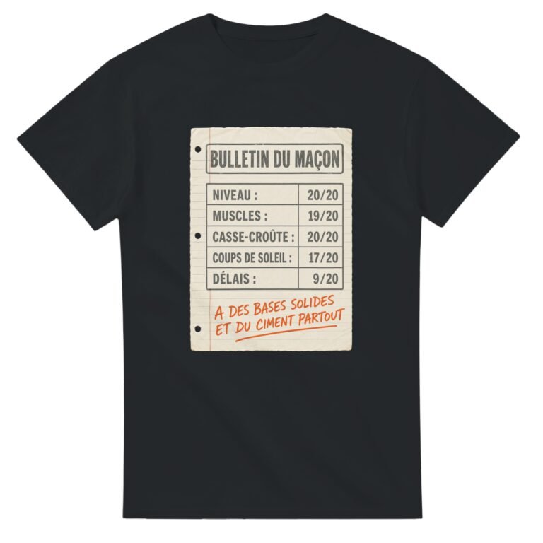 T shirt Bulletin du Maçon Niveau Muscles Casse-Croûte Coups de Soleil Délais A des Bases